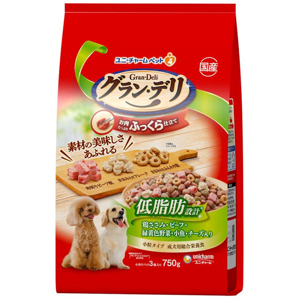 750g×1個 ユニチャーム グラン・デリ ふっくら仕立て 低脂肪 鶏ささみ・ビーフ・緑黄色野菜・小魚・チーズ入り 0095