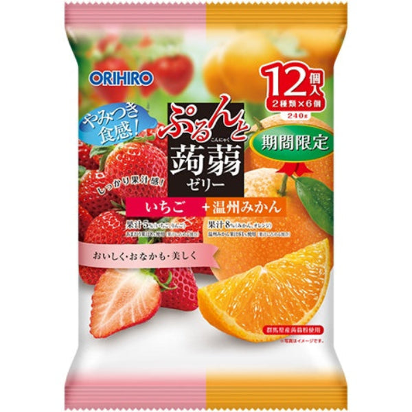 240g×1個 オリヒロプランデュ ぷるんと蒟蒻ゼリーパウチ いちご+温州みかん
